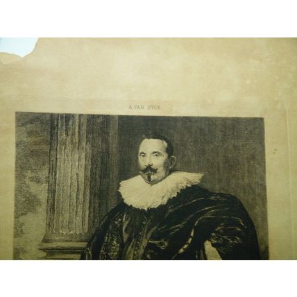 Antique 18C Van Dyck Woodcut Print Portrait D'Homme Munich A.Quantin 30 x 18.5cm