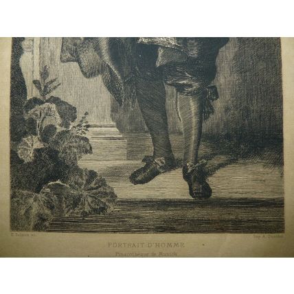 Antique 18C Van Dyck Woodcut Print Portrait D'Homme Munich A.Quantin 30 x 18.5cm