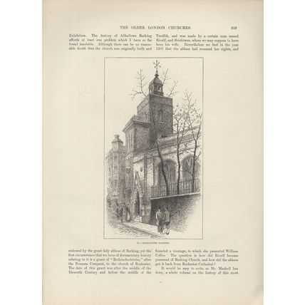 ALLHALLOWS BARKING 1885 Church Anthony Warton Henley VICTORIAN PRINT