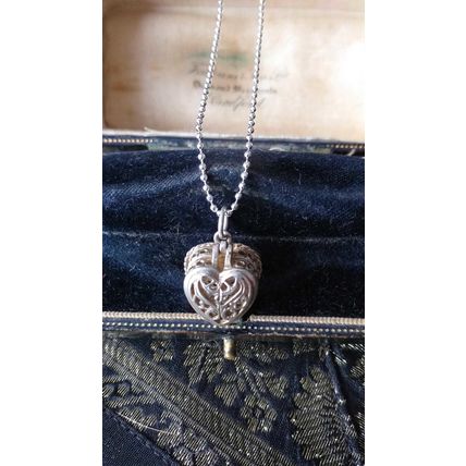 Vintage 1960-s 925 Silver Engagement Ring in Heart Pendant on Modern Chain.