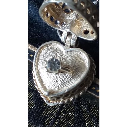 Vintage 1960-s 925 Silver Engagement Ring in Heart Pendant on Modern Chain.