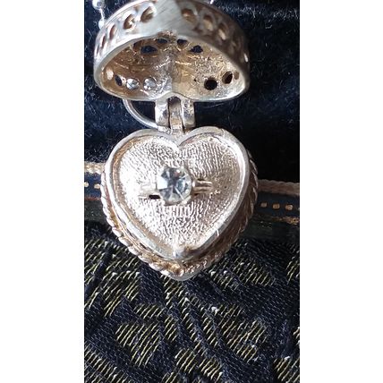 Vintage 1960-s 925 Silver Engagement Ring in Heart Pendant on Modern Chain.