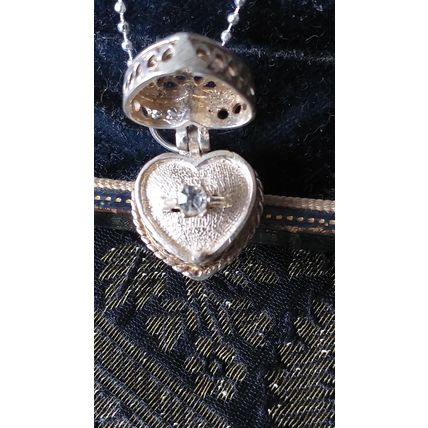 Vintage 1960-s 925 Silver Engagement Ring in Heart Pendant on Modern Chain.