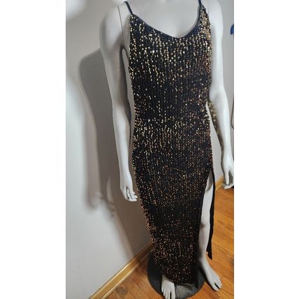 Long Black Sequin Dress With Leg Opening On One Side Women's Size Small Sexy
