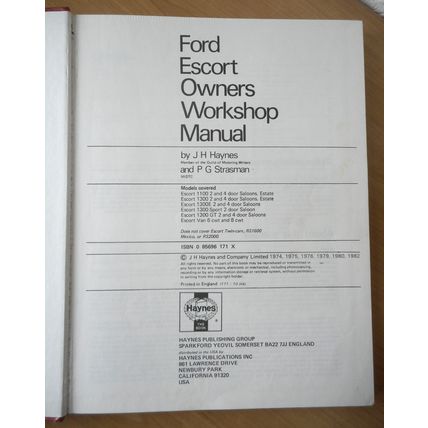 FORD ESCORT Haynes Workshop Manual 1100/1300/1097cc/1297cc 1968 - 1974