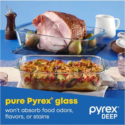 Pyrex Deep 3-Pack Glass Baking Dish Set (9"X13", 7"X11", 8"X8") with Bpa-Free Li
