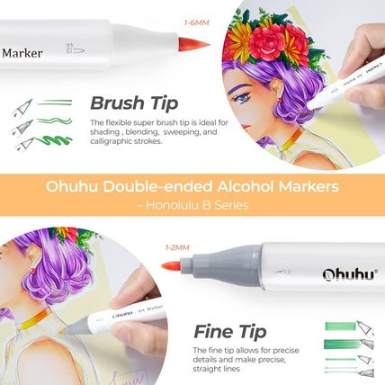 Ohuhu Alcohol Markers Brush Tip - Double Tipped Art Marker Set for Artist Adults