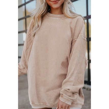 Apricot Ribbed Corded Oversized Sweatshirt