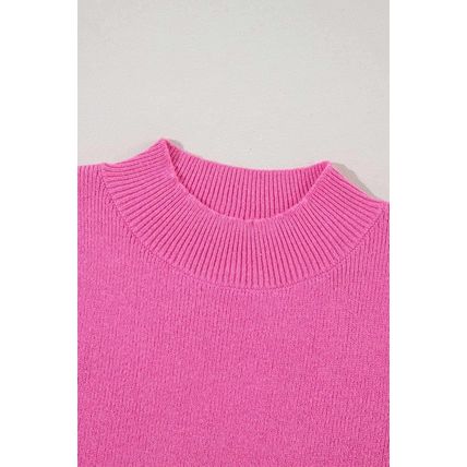 Pink Ribbed Knit Contrast Sleeve Sweater Top