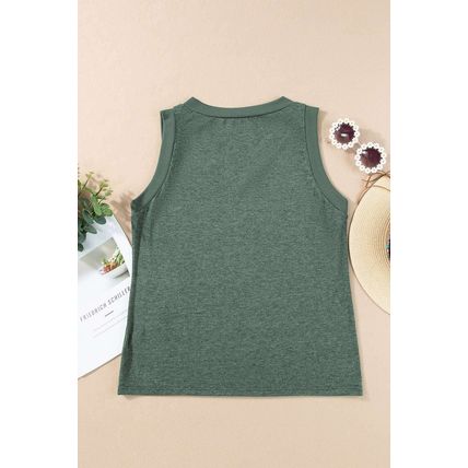 Mist Green Frayed American Flag Printed V Neck Tank Top