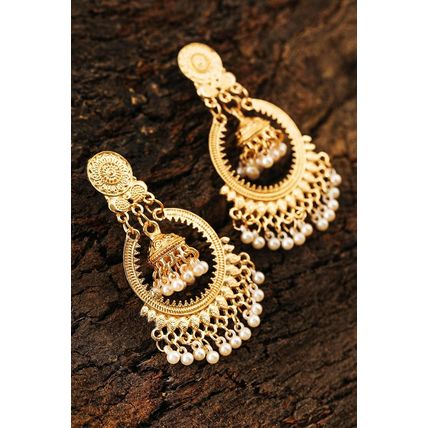 Gold Boho Pearl Tasseled Alloy Dangle Earrings