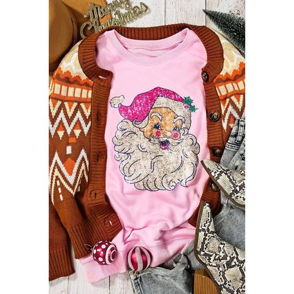 Pink Bold Christmas Claus Graphic Drop Shoulder Sweatshirt