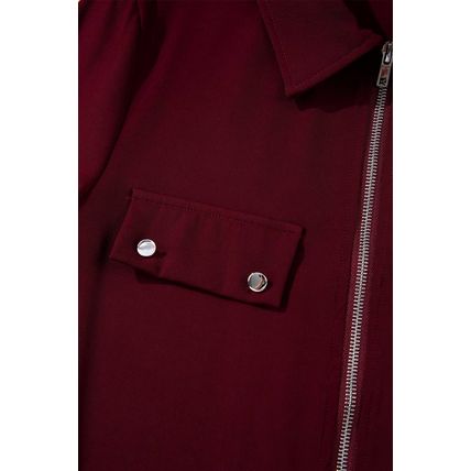 Red Dahlia Collar Tab Sleeve Zip Up Flap Detail Jacket