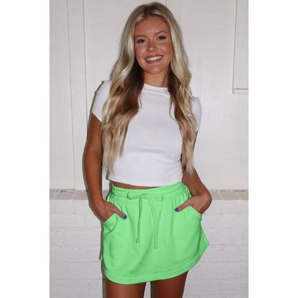 Light Green French Terry Drawstring Mini Skort with Pockets