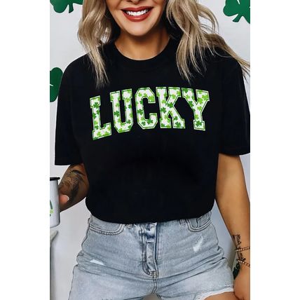 Black Clover LUCKY Letter Graphic St Patricks Day T Shirt