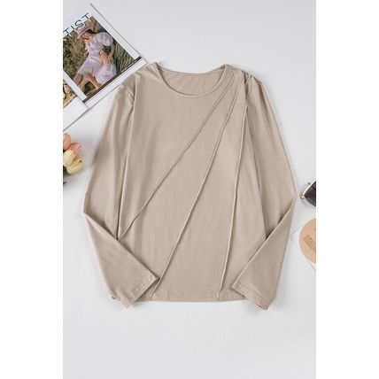 Parchment Asymmetric Seam Detail Solid Color Long Sleeve Top
