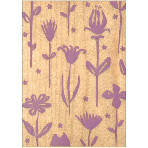 Stamp wood mount whimsical flowers background 70 mm x 100 mm #003