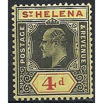 St Helena 1908 SG66 4d Black & Red/Yellow Mounted Mint ...