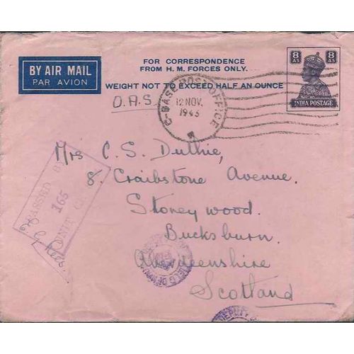 The India Command 1943 postal stationary Air Mail cover from INDIA to Scotland