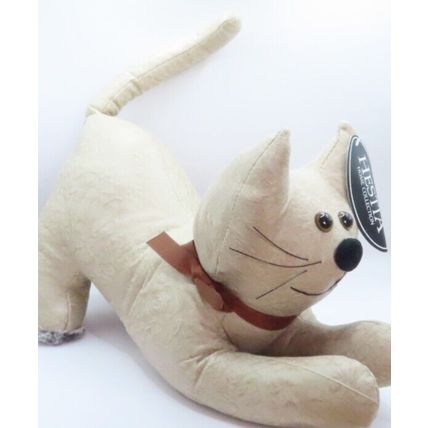 Beige Cat Doorstop Doorstop with Brown Bow Gift Home Decor Decoration 21 CM Pet
