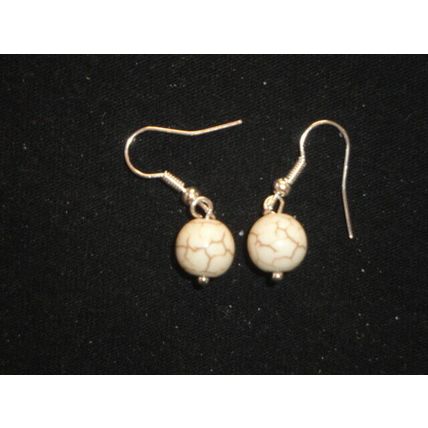 Natural veined round white Howlite swing earrings