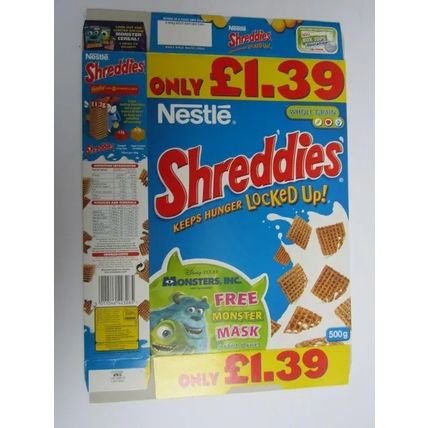 Nestle - Shreddies 2001 Cereal Box Monsters Inc Boo Mask 500g empty box