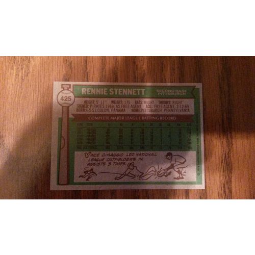 1976 Topps Card # 425 Rennie Stennett Very Good-Excellent (4) Pittsburgh Pirates