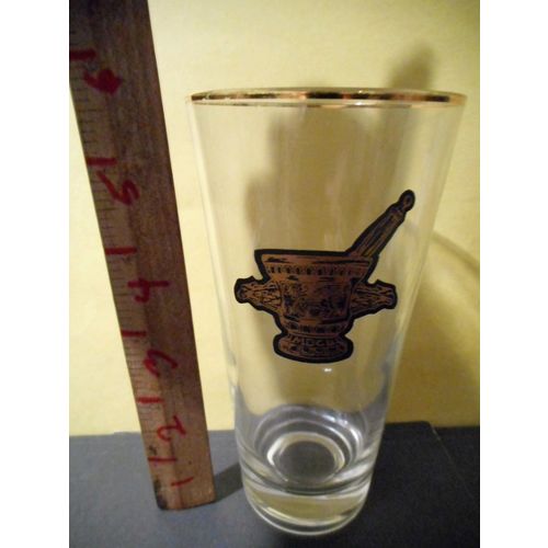 Vintage Rx Pharmacy Glass Tumbler Drinking Glass w Gold Trim Apothecary