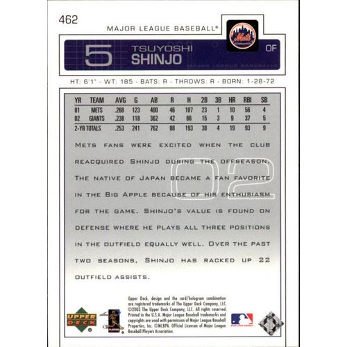 2003 Upper Deck Baseball Tsuyoshi Shinjo