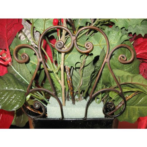 Handmade Winter Flower Arrangement-Hanging Vase of Poinsettia, Holly & Feathers