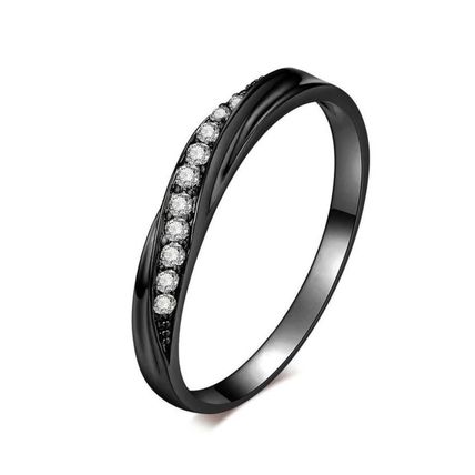 Dahlia Wedding Band AAA Stellux CZ & Black Gold