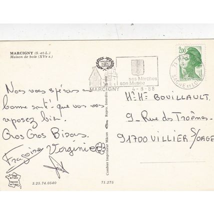 Marcigny Maison Bois France Postcard posted 1988 VGC