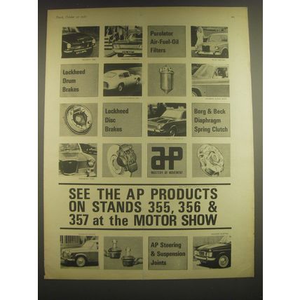 1965 AP Products Ad - Triumph 1300, Vauxhall Cresta, Riley Kestrel, Aston Martin