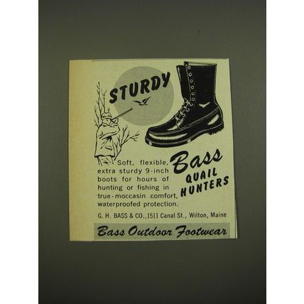1952 Bass Quail Hunters Boots Ad - Sturdy