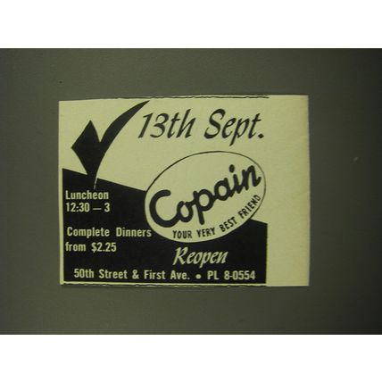 1949 Copain Restaurant Ad - 13th Sept.