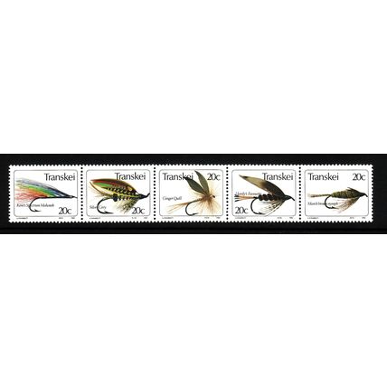 TRANSKEI 1984 FISHING FLIES 5th SERIES SG133 137 STRIP 5 VALS UM MINT #3