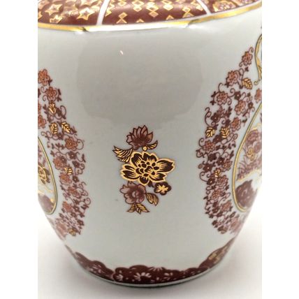 Porcelain Floral Carriage Vase 5 1/2" H Red Gold Trim Decorative Vase Home Decor