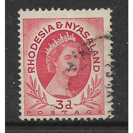 RHODESIA & NYASALAND 1954 3d RED QE II SG 4 FINE USED#