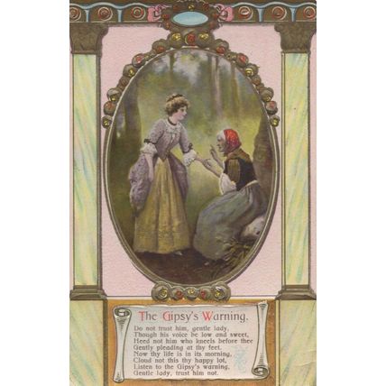 The Gypsy's Warning Palmistry 3D Antique Fortune Telling Postcard