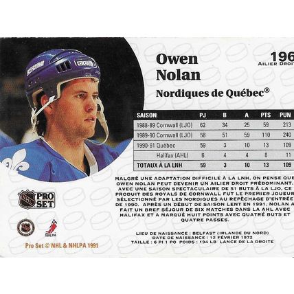 Owen Nolan - Quebec Nordiques - Pro Set French