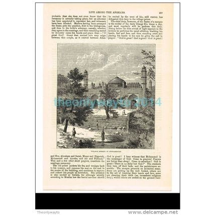 VILLAGE MOSQUE IN AFGHANISTAN, BOOK ILLUSTRATION/PRINT 1879