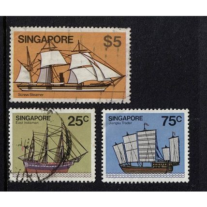 SINGAPORE Group 3 stamps inc $5 Ships series - good perfs off paper GC