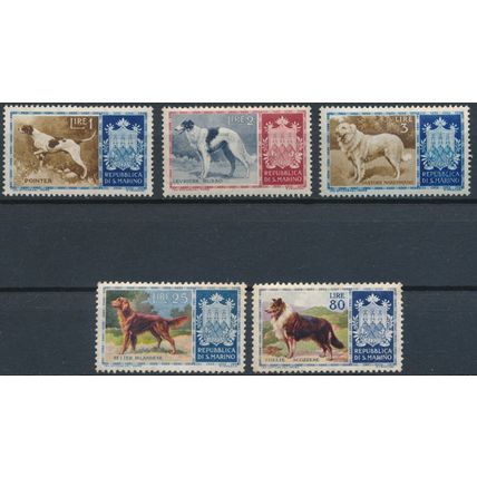 Dogs: 5 Values - San Marino 1956 - NM H - MiNr 547/9, 553 & 555