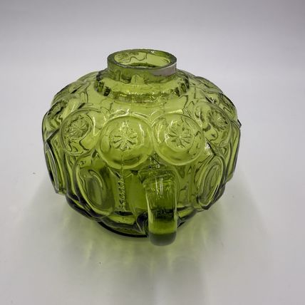 MCM LE Smith Moon & Stars Art Glass Olive Green Oil Lamp (Loose)12”