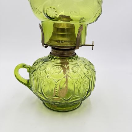 MCM LE Smith Moon & Stars Art Glass Olive Green Oil Lamp (Loose)12”