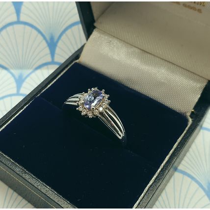 Vintage 925 Sterling Silver and Genuine Tanzanite and White Topaz Ring with Box