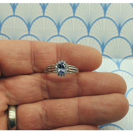 Vintage 925 Sterling Silver and Genuine Tanzanite and White Topaz Ring with Box