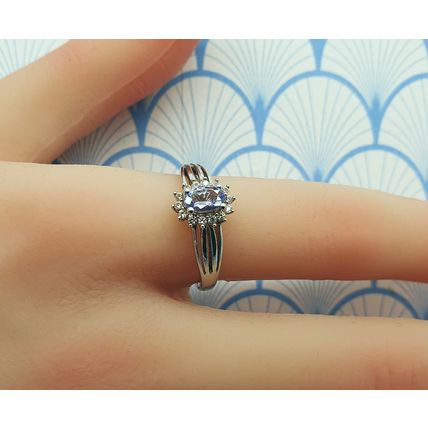 Vintage 925 Sterling Silver and Genuine Tanzanite and White Topaz Ring with Box