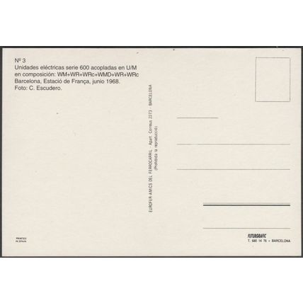 Unidades Eléctricas Serie 600 at Barcelona - Eurofer-Amics Tarjeta Postal