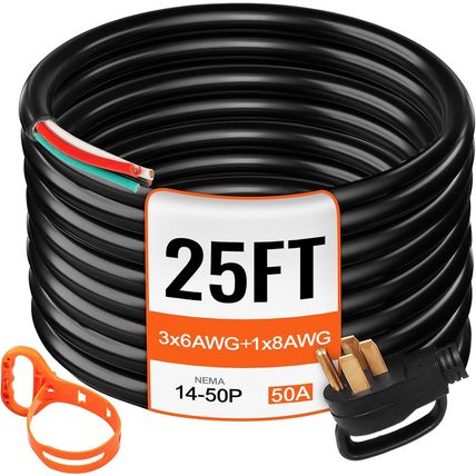 VEVOR 25 FT 50 Amp Generator Extension Cord 6 Gauge STW 6/3+8/1 RV Power Cord N1